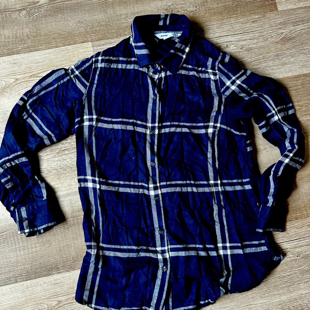Old Navy Blue/White Plaid Button Down Long Sleeve. Size S